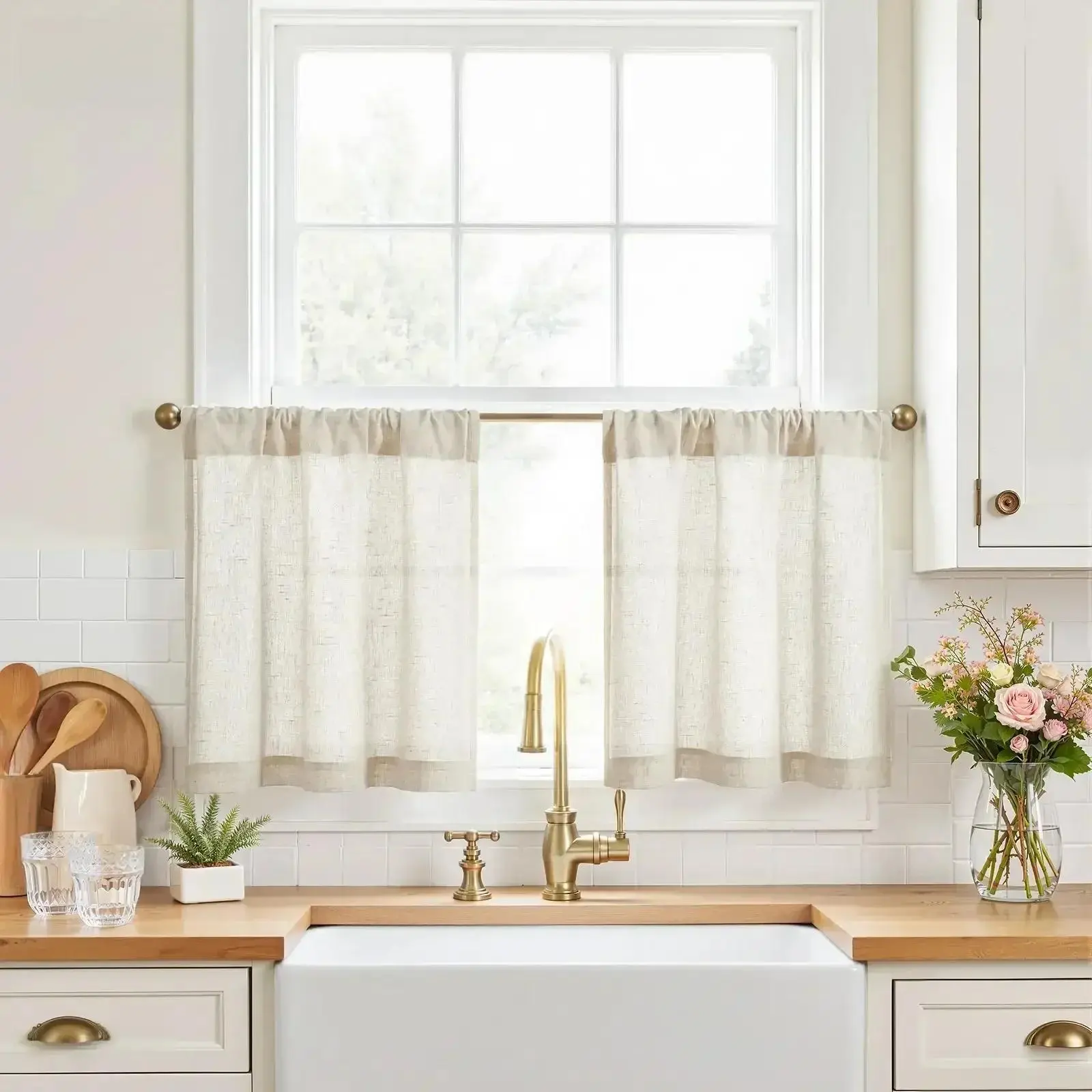 Linen Textured Tier Kitchen Curtains