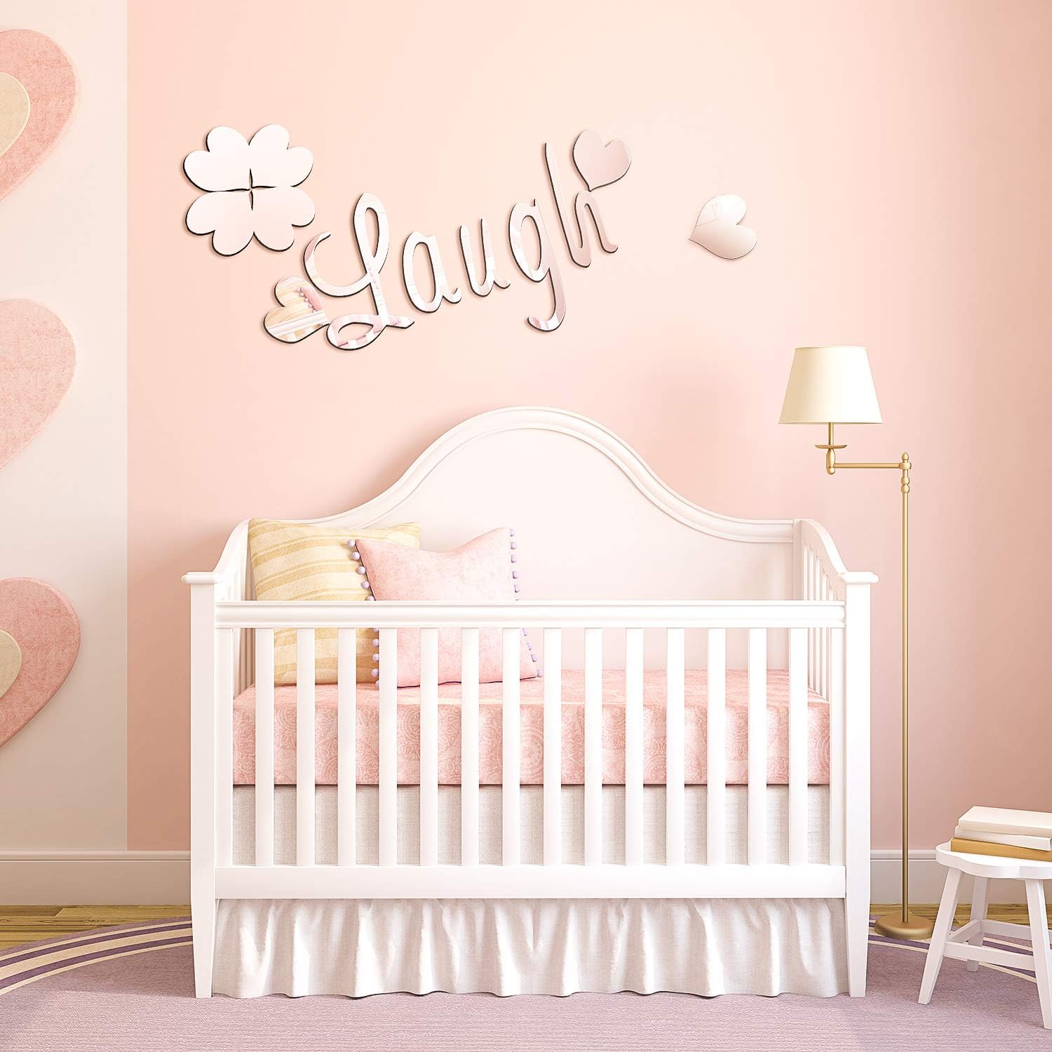 Heart Shaped Mirror Wall Sticker, 19pcs Letter Design Self Adhesive Wall Decor, Decor Sticker for Home Living Room Bedroom