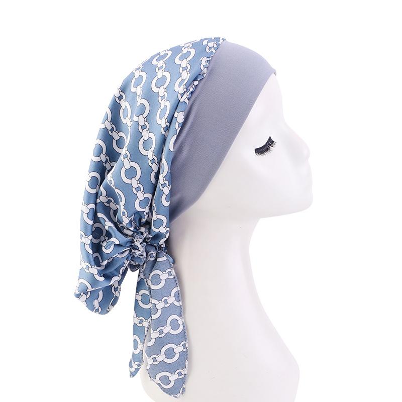 Elastic Wide Band Satin Bonnet, Ethnic Print Head Wrap Hair Care Cap