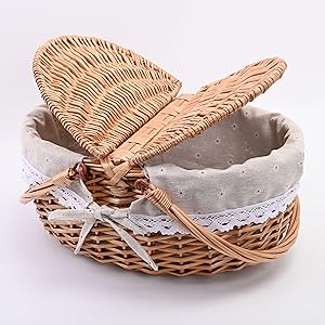 Wicker Picnic Basket with Lid and Handle Sturdy Woven Body with Washable Lining,Little Flowers