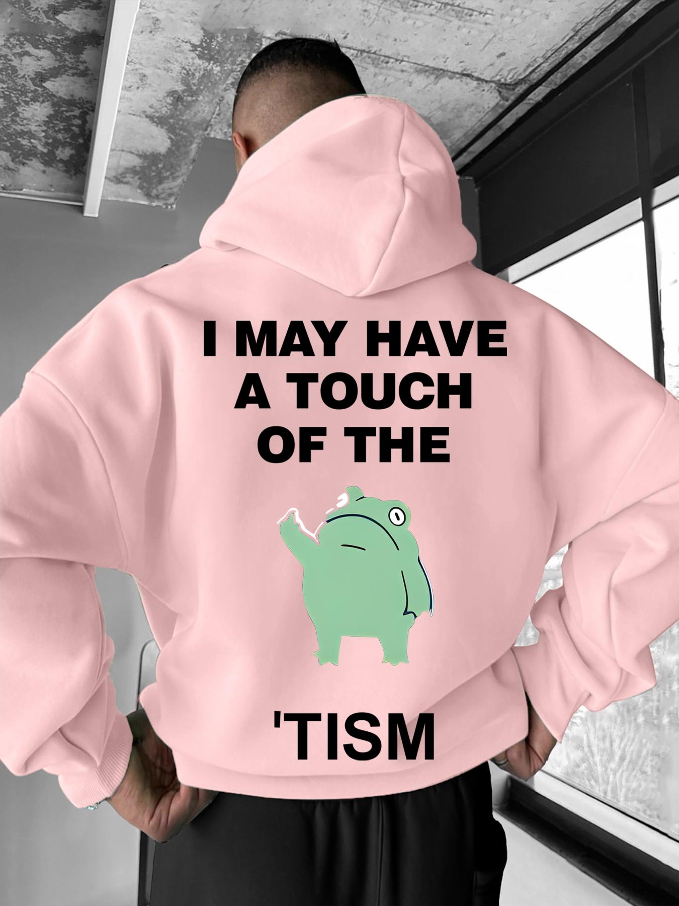 Men's Slogan & Frog Print Drawstring Fuzzy Hoodie, Loose Casual Street Comfy Fashion Long Sleeve Kangaroo Pocket Design Thermal Lined Hooded Sweatshirt for Daily Holiday Outdoor Wear, Men Clothes for Fall & Winter, Menswear, Cartoon Print Sweatshirt