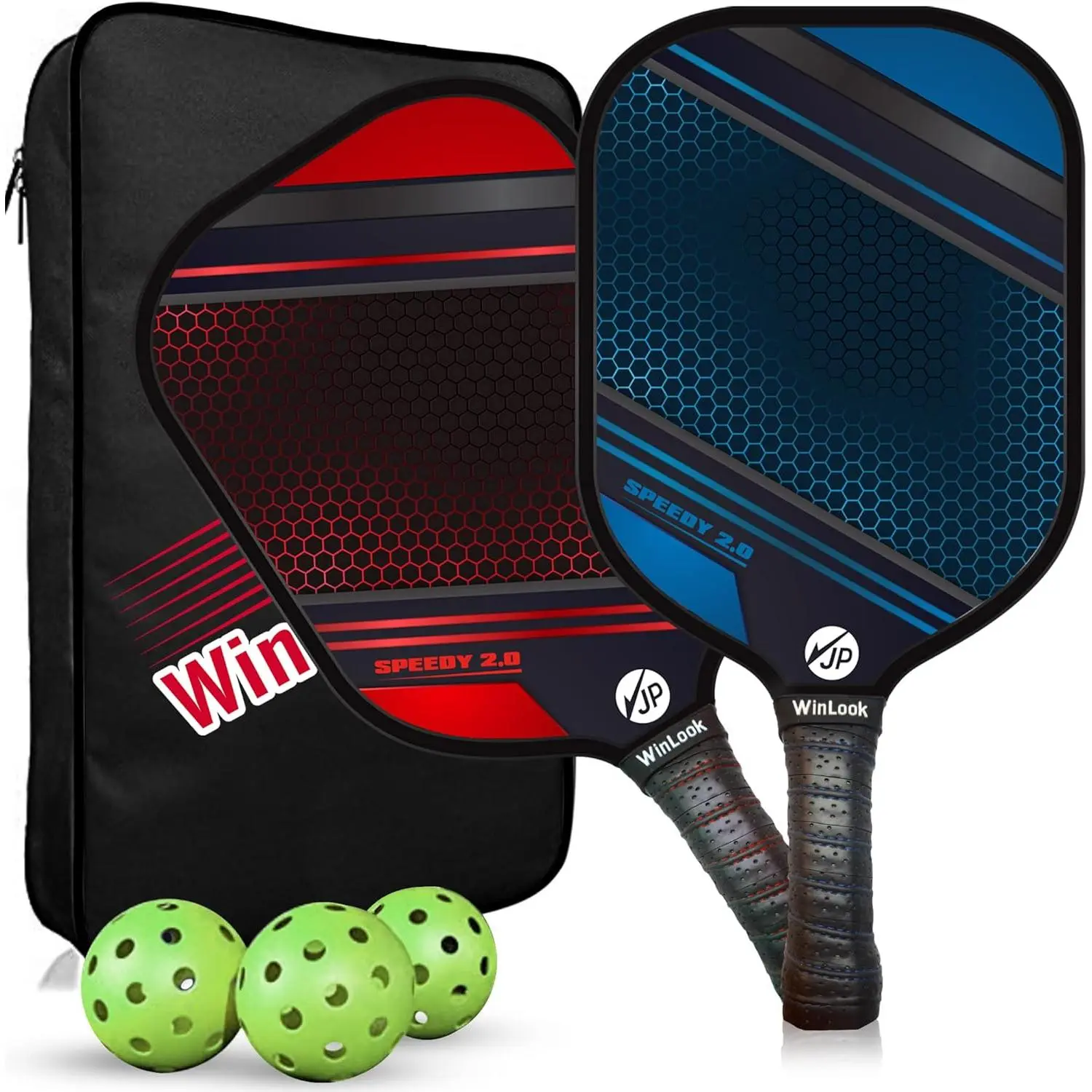 USAPA Approved Carbon Fiber Pickleball Paddle Set, Lightweight with Anti-Slip Comfort Grip, Complete Kit with Pickleballs & Storage Carry Bag for Adult Men’s Indoor-Outdoor Tournament Training