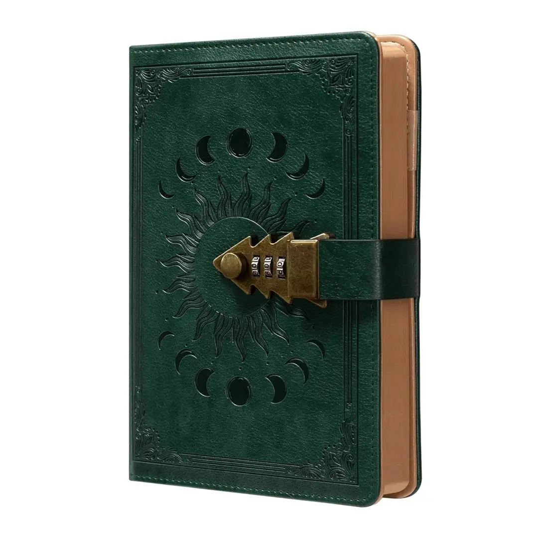 A5 Moon & Sun Pattern Lockable Journal, Journals for Writing, 1 Count Refillable Writing Notebook with Lock, Portable Notebook, Diary for Women & Men, Office Stationery & Supplies, Travel Diary Notebook