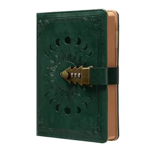A5 Moon & Sun Pattern Lockable Journal, Journals for Writing, 1 Count Refillable Writing Notebook with Lock, Portable Notebook, Diary for Women & Men, Office Stationery & Supplies, Travel Diary Notebook