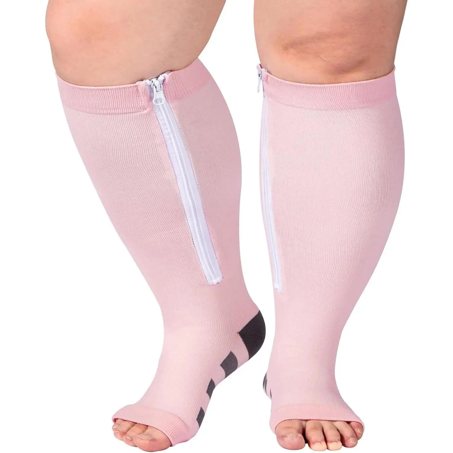 outdoor sports Plus Size Zipper Compression Socks Women Support Socks Open Toe 15-20mmHg Wide Calf Compression Socks for Women