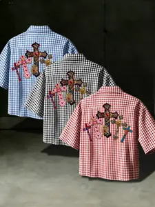 Men's Short Sleeve Gingham Checkered Shirt, Casual Fitted Top for All Seasons, Comfortable Fashionable Daily Wear, Trendy Design