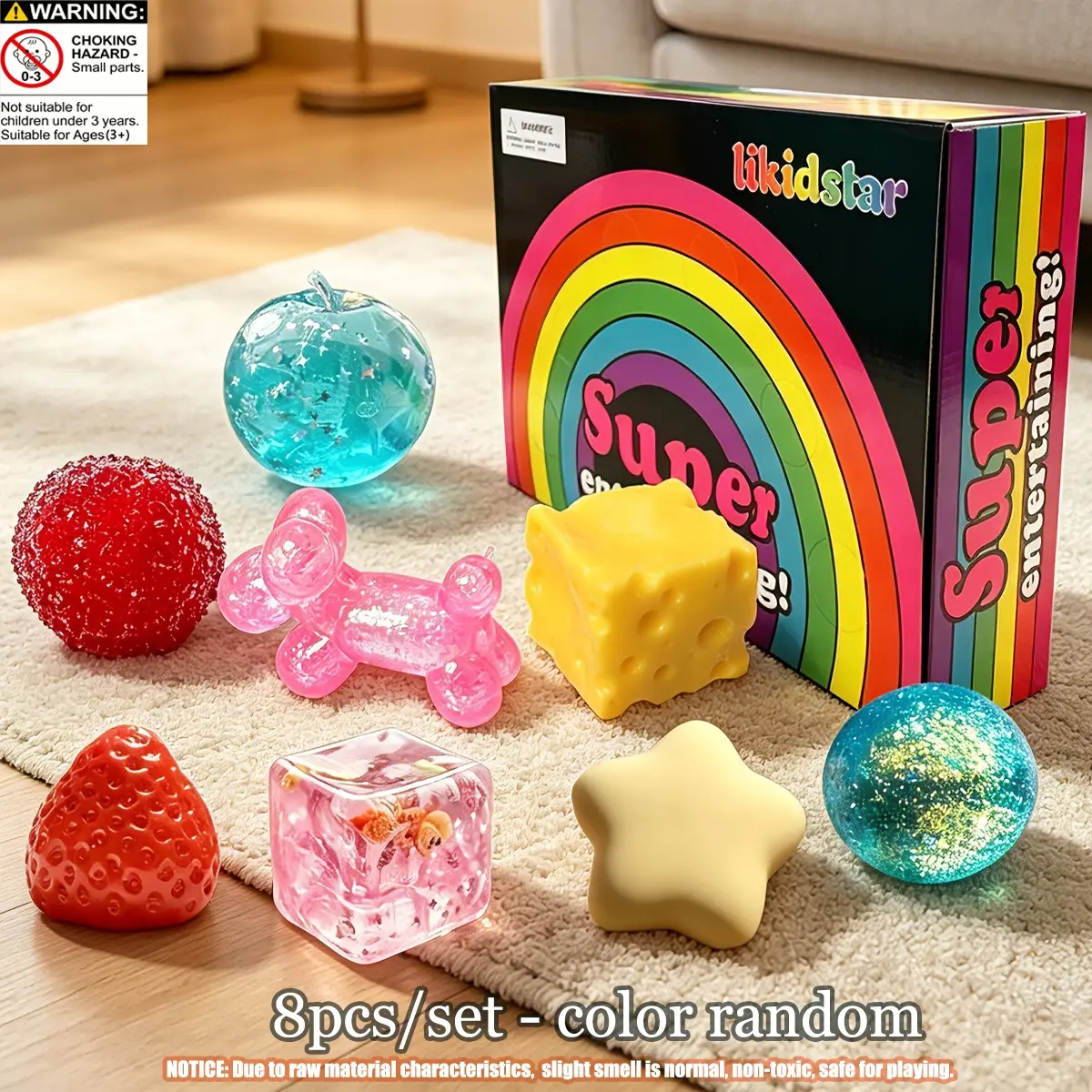 8pcs/set - Healing Series Stress Relief Slow Rebound Plush Toy Fun Toy Set, which includes other squeeze toys such as ocean apples, cheese, strawberries, bayberries, children's party gifts, and various styles. Stress relieving children's desk decoration