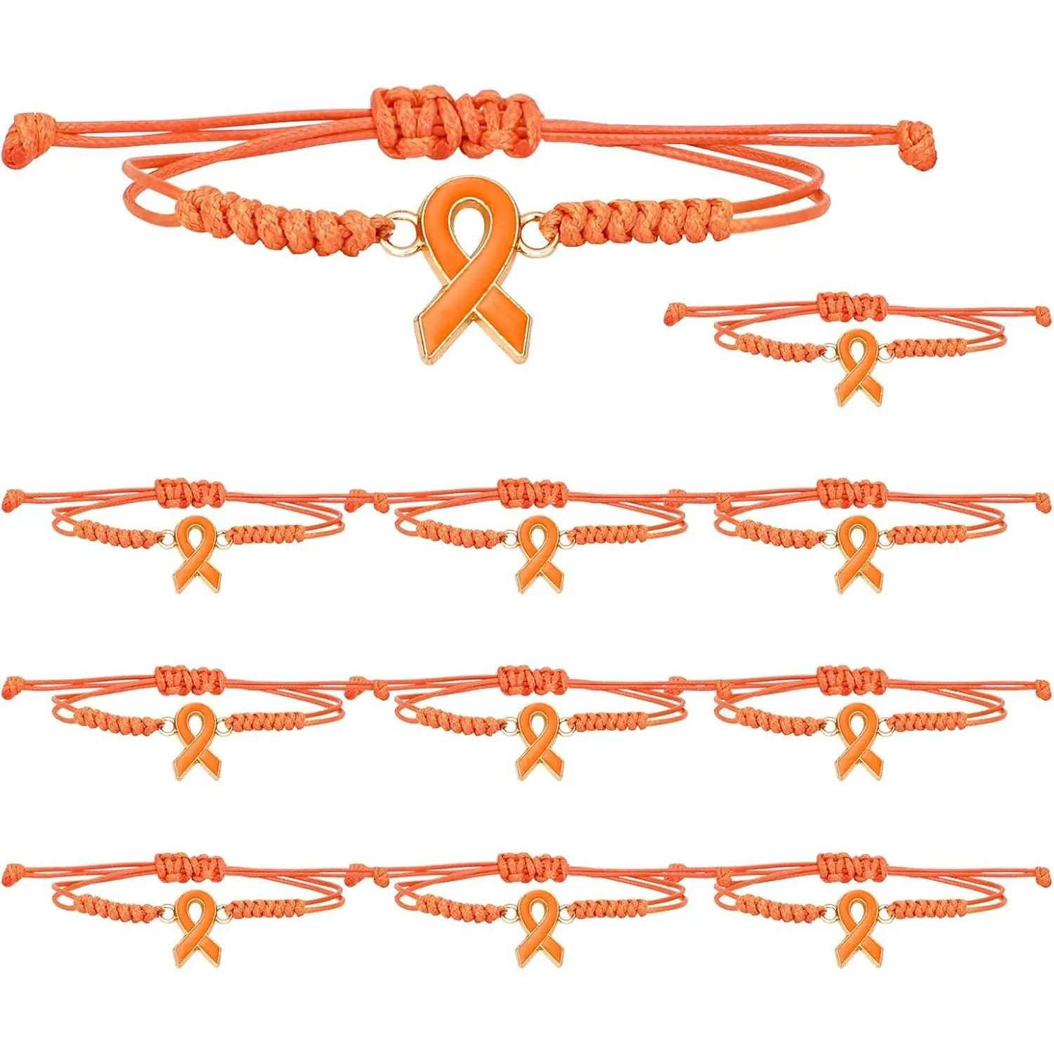 5/10 Pcs Leukemia Awareness Bracelets with  Package of Each , Adjustable Orange Ribbon Bracelets for Multiple Sclerosis Kidney Cancer  Awareness, Charity Public Activity Supplies