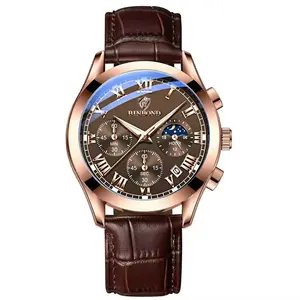 BINBOND Men’s Chronograph Watch with Moon Phase Business Casual Watch with Roman Numeral Dial