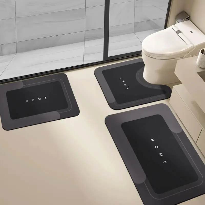 Bathroom Toilet Mat, 3-Piece Set, Quick-Drying Water-Absorbing Floor Mat, Rubber Anti-Slip Bottom Design, Suitable For Bathroom, Washbasin, Toilet, Kitchen, Living Room, Beside The Bathtub, Laundry Room, Bathroom Decoration. Bathmat