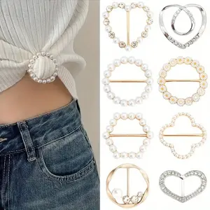8PCS Metal Cinch Clips Set with floral & heart beaded details. Versatile fashion pins and brooches, ideal for decorating dresses, scarves and matching daily outfits.
