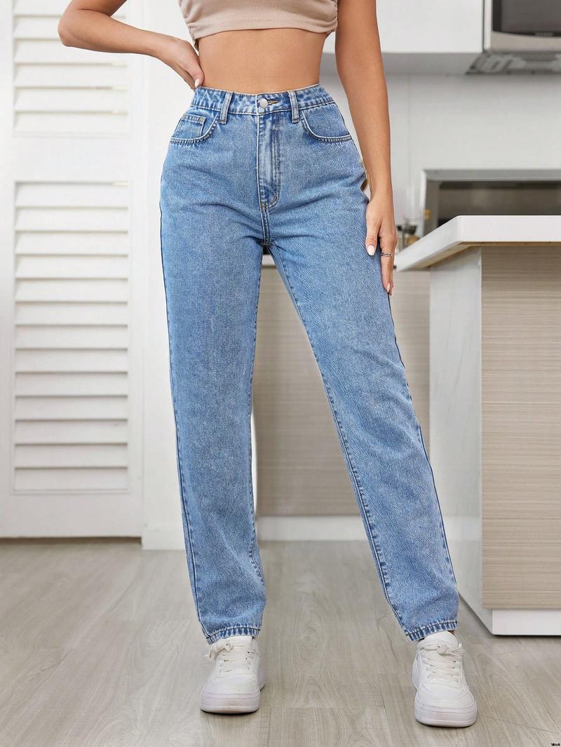 Jeans version mom high waist solid color high waist SHEIN