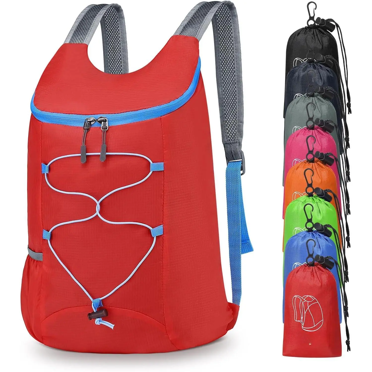 20L Hiking-Daypack Lightweight Foldable Travel Packable Backpack for Camping Cycling Outdoor, Red