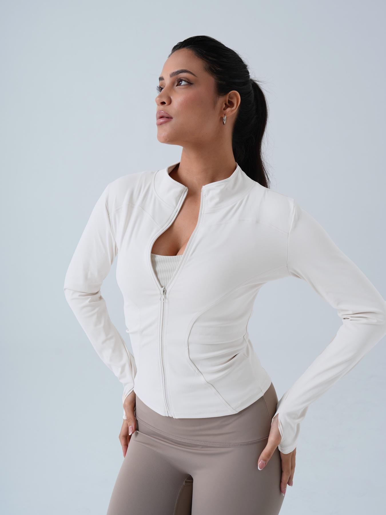 Women's Solid Zip-Up Sports Jacket, Sporty Long Sleeve Outerwear for Women, Ladies Sportswear for Indoor and Outdoor Wear