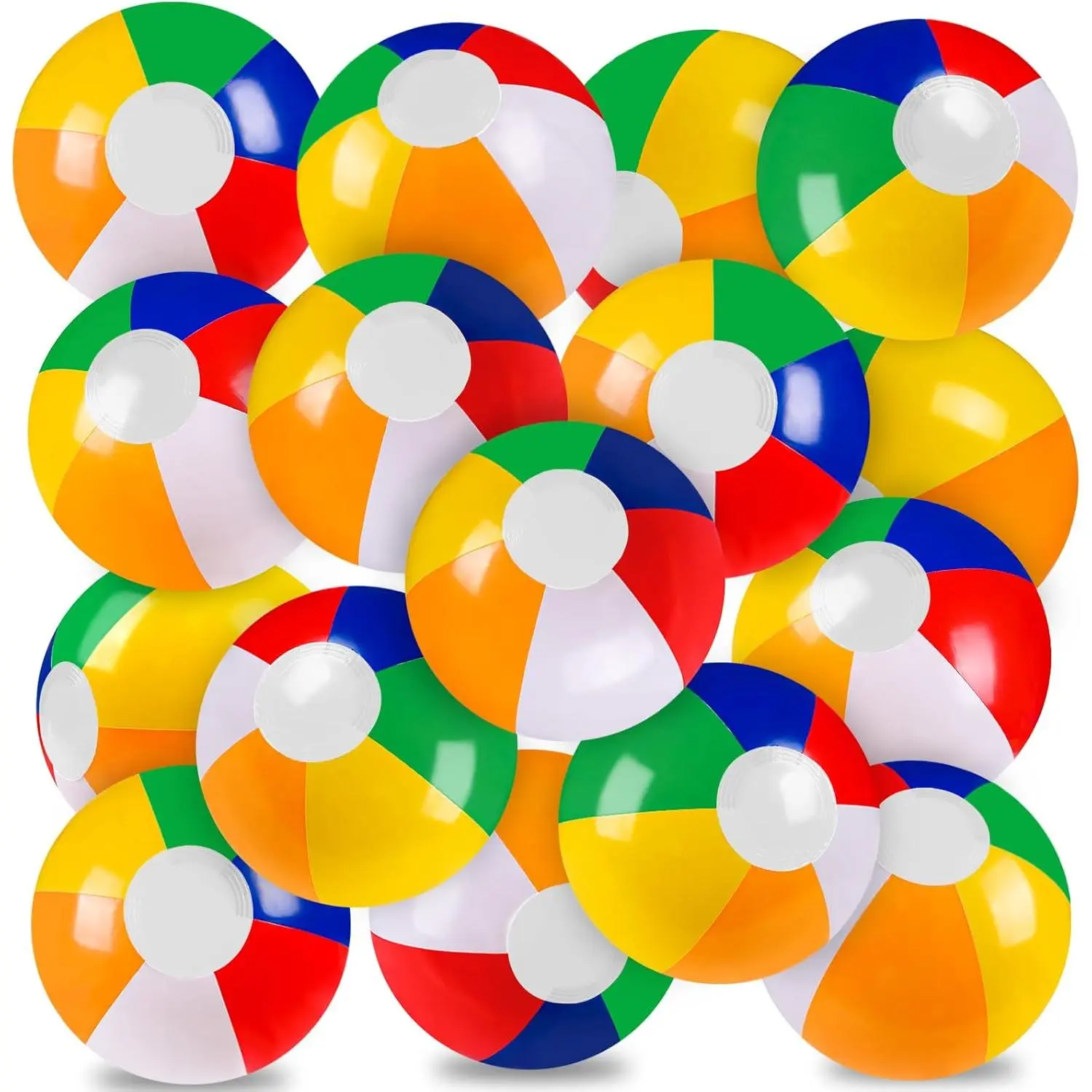 16 Pack 12 Inch Summer Inflatable Beach Balls - Bulk Rainbow Swimming Pool Water Games Toys for Kids, Outdoor Party Supplies Decorations