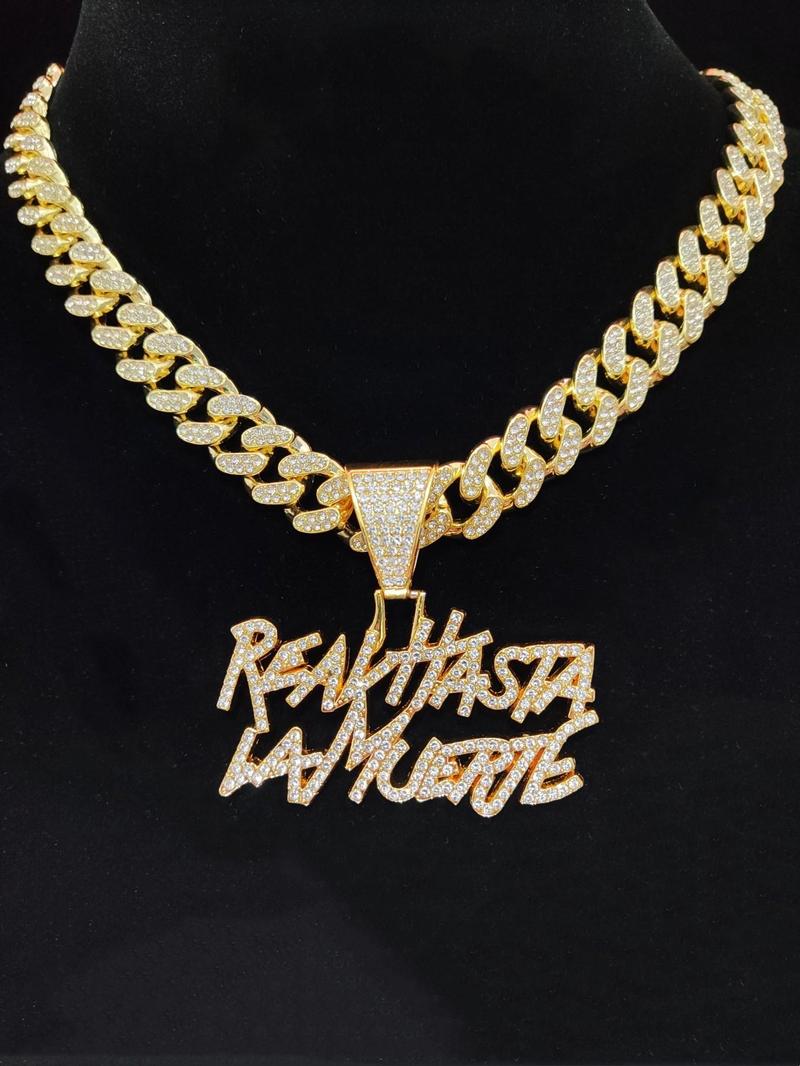 Street Style Rhinestones Decorated Letters Design Pendant Necklace, Casual Trendy Pendant Necklace for Party & Daily Decoration Without Box for Men