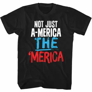 Unisex Not Just A-Merica The 'Merica Patriotic Letter Graphic Cotton Short Sleeve T-Shirt, 4th Of July Retro Distressed Black Casual Tee,USA Patriotic Quote Not Just A-Merica The 'Merica Unisex Cotton Short Sleeve Tee, Summer Holiday Casual Outfit