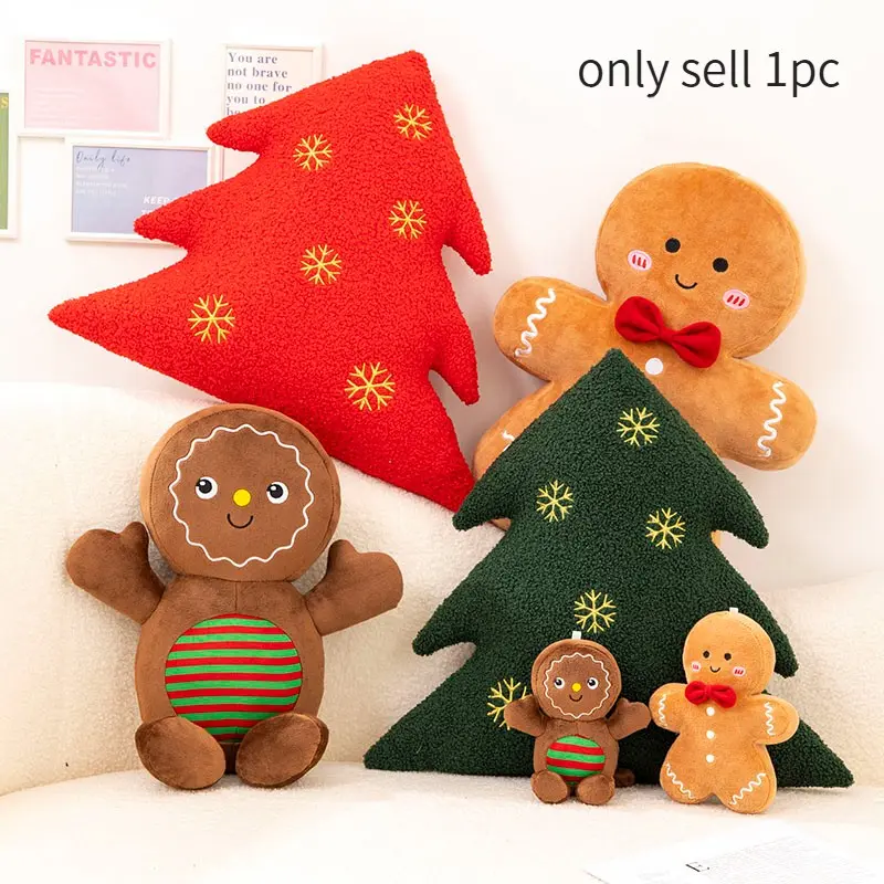 🎄 Cute Christmas Tree & Gingerbread Man Plush Pillows – Soft Holiday Decor & Kids’ Gift! 🎁