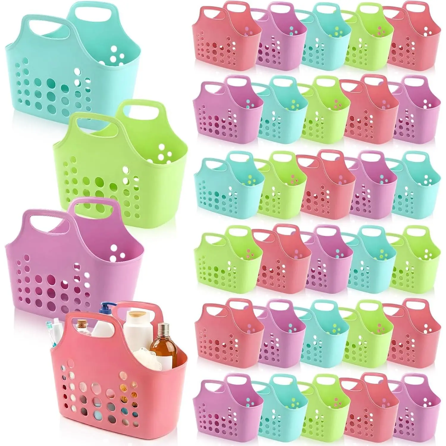 30 Pack Shower Caddy Basket, Portable Plastic Shower Tote with Handle & Drain Holes, Large Capacity Bath Organizer for Shampoo Body Wash, Perfect for Bathroom & College Dorm Use