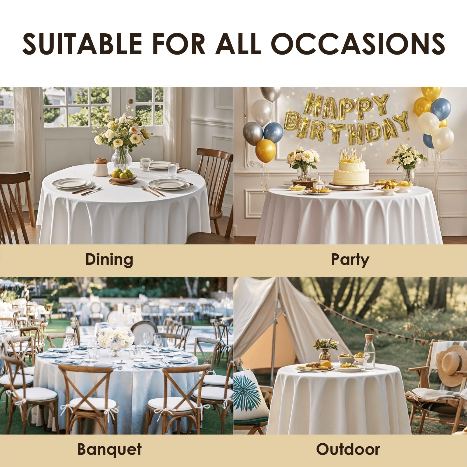 White Table Cloth Stain Resistant Decorative Washable Polyester Rectangle Tablecloths for Dining Table Parties and Wedding