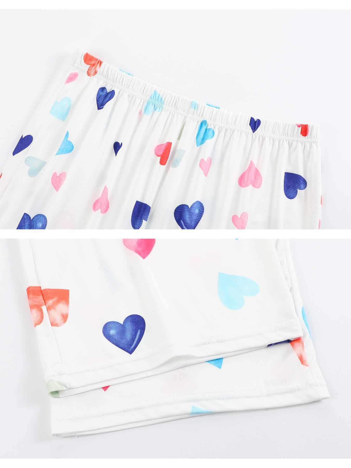 Plus Size Two-Piece Heart Print Pajama Set, Casual Long Sleeve Tee & Pants, Women's Plus Sleepwear & Homewear for Spring & Fall