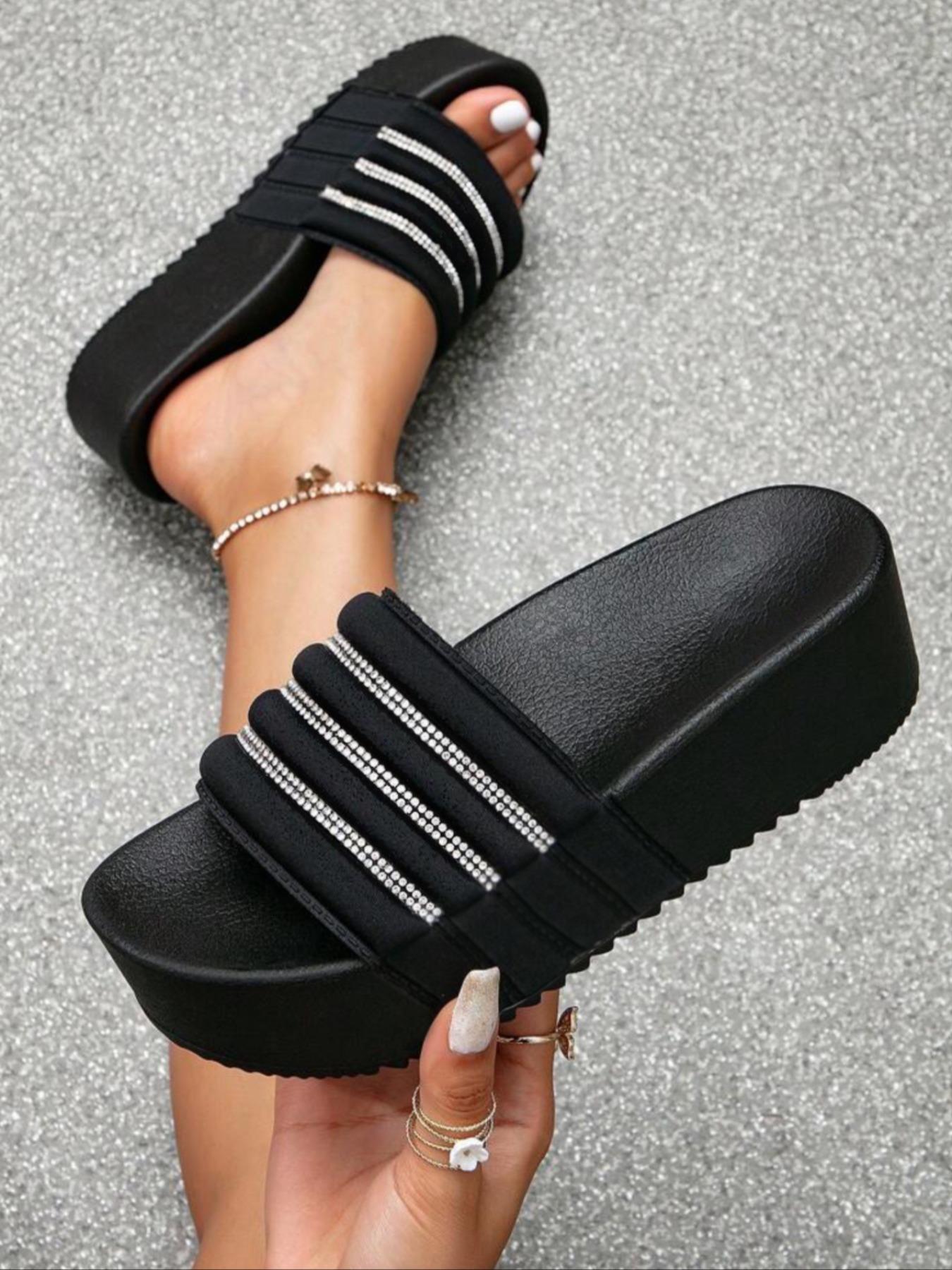 Women's Street Trend Casual Slip on Flatform Slide Sandals, 1 Pair Minimalist Trendy Platform Slide Sandals, Summer 2024 All-match Soft Shoes for Beach Outfits for Daily Wear