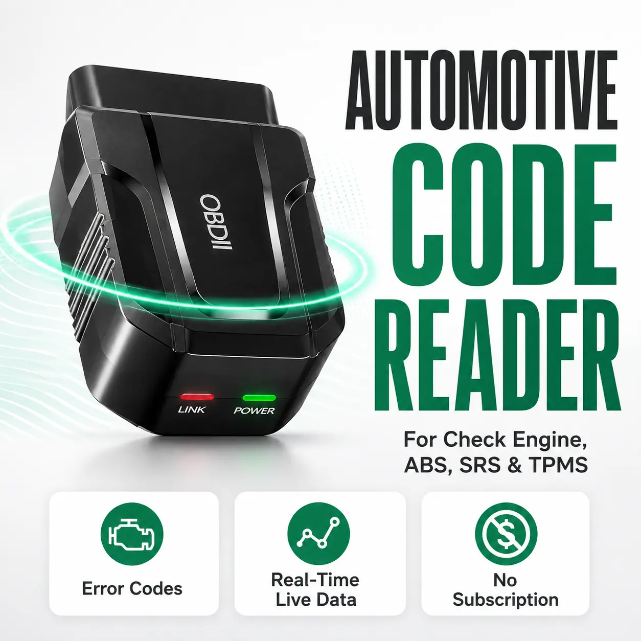 Wireless OBD Bluetooth Scanner - Car Repair Tool for Cars/Motorcycles, Plug-and-Play Full System Diagnostic Tool with Error Reading, Check Engine, ABS, SRS, TPMS, Live Data, No Subscription Fee