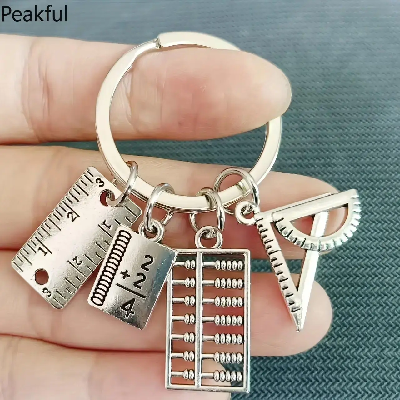I Love Math 5-in-1 Math Tool Keychain Set, Alloy Ruler, Protractor & Abacus-Style Bookmark, Unique Teacher Back-to-School Gift for Students & Math Lovers