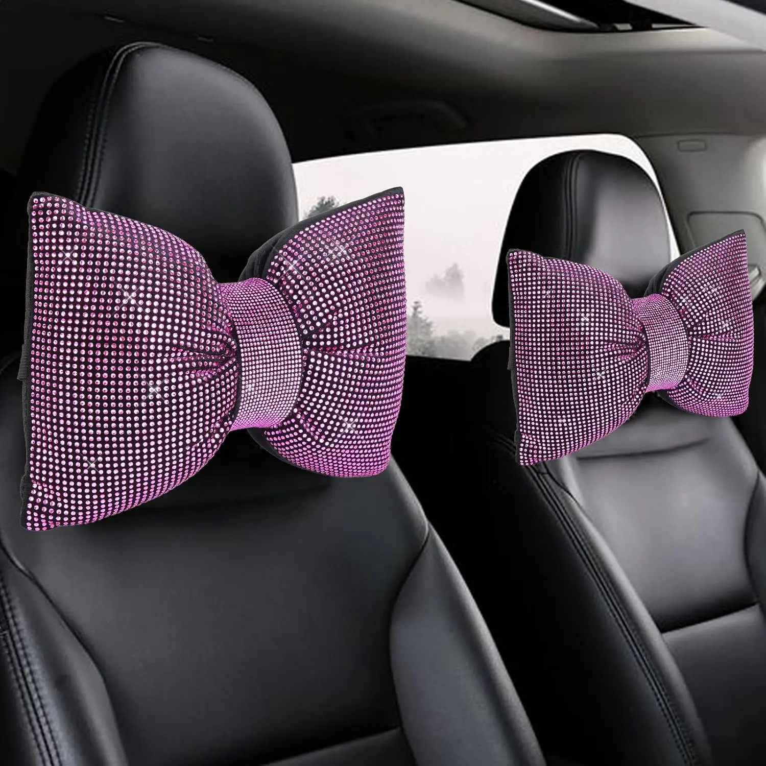 2 count Bling  Pillows,Rhinestones Bowknot  Headrest Pillow, |   Pillow for Driver Relax  Support,Sleeping Travel Support  Pillow, Interior Accessories for Women