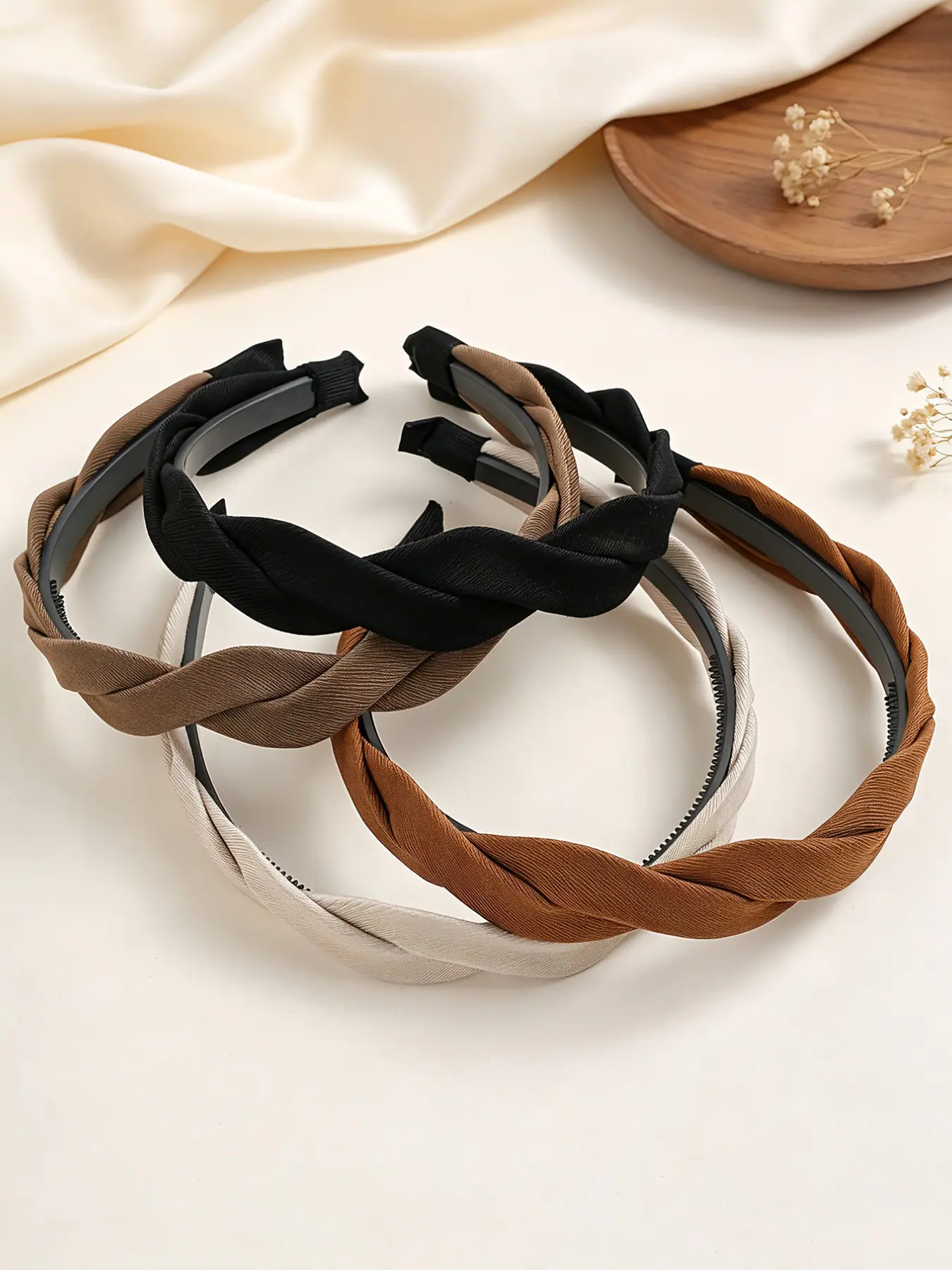 4pc Vintage Maroon Braided Fabric Hairbands, Elegant Sweet Style, Versatile for Daily Use and Parties, Perfect for Commuting and Outing