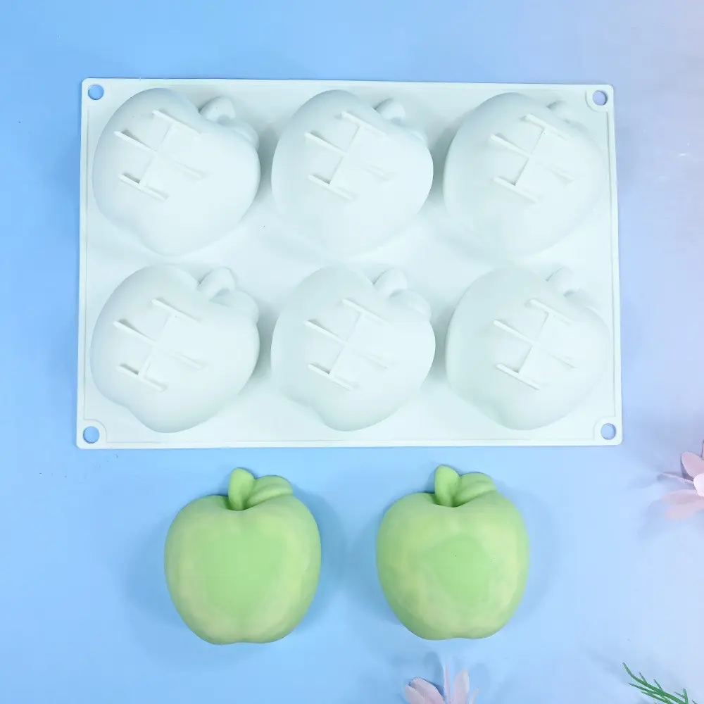 6-Piece Apple Mousse Cake Mold, Fruit Chocolate Silicone Mold, DIY Jell-O Pudding Baking Tool, Kitchen Essentials, Silicone Baking Molds