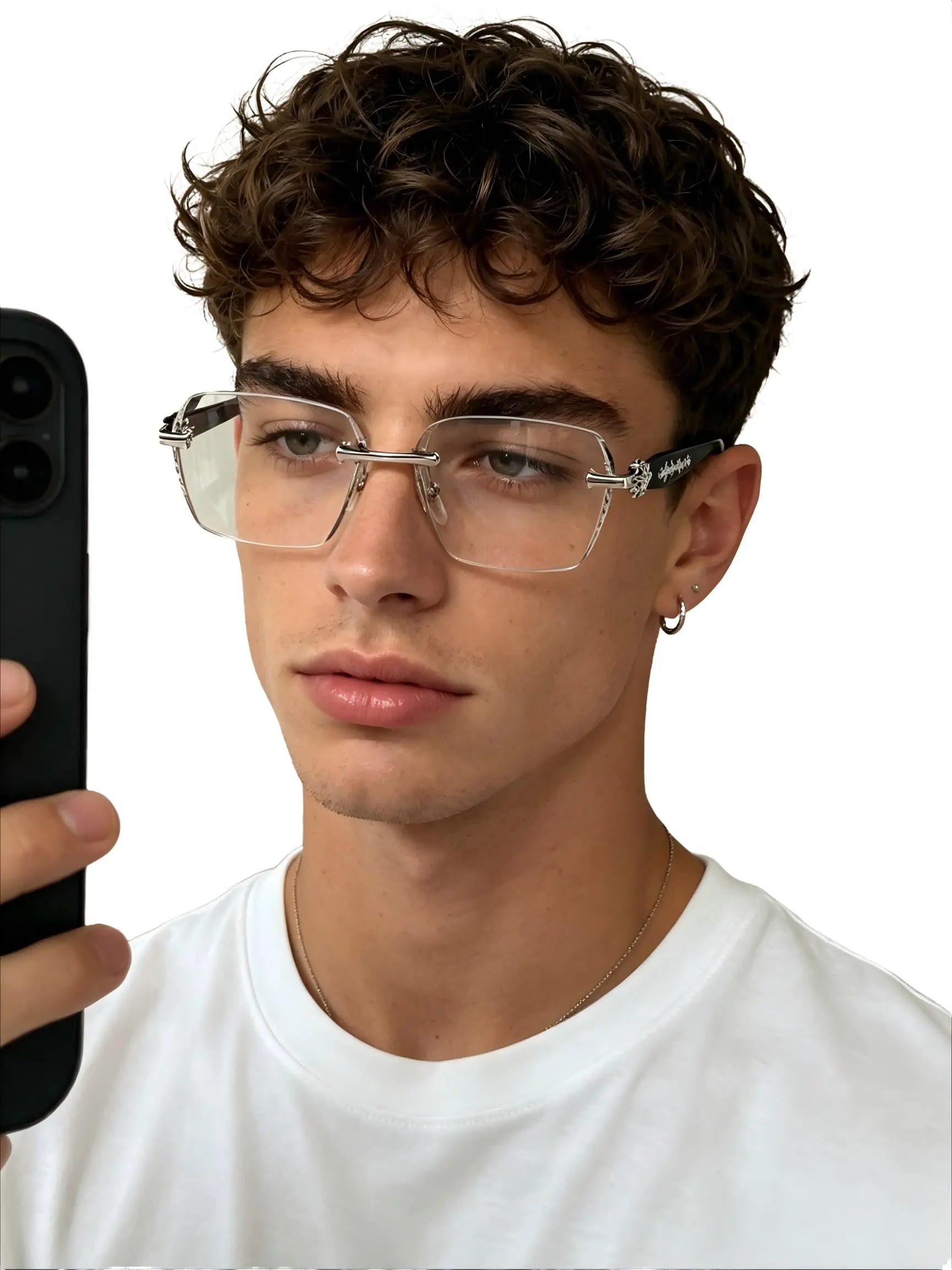 Men's Fashion Glasses, Metal Frameless Sunglasses, Trendy European Style, Daily Wear, Stylish Plain Lenses, Perfect for Everyday Use