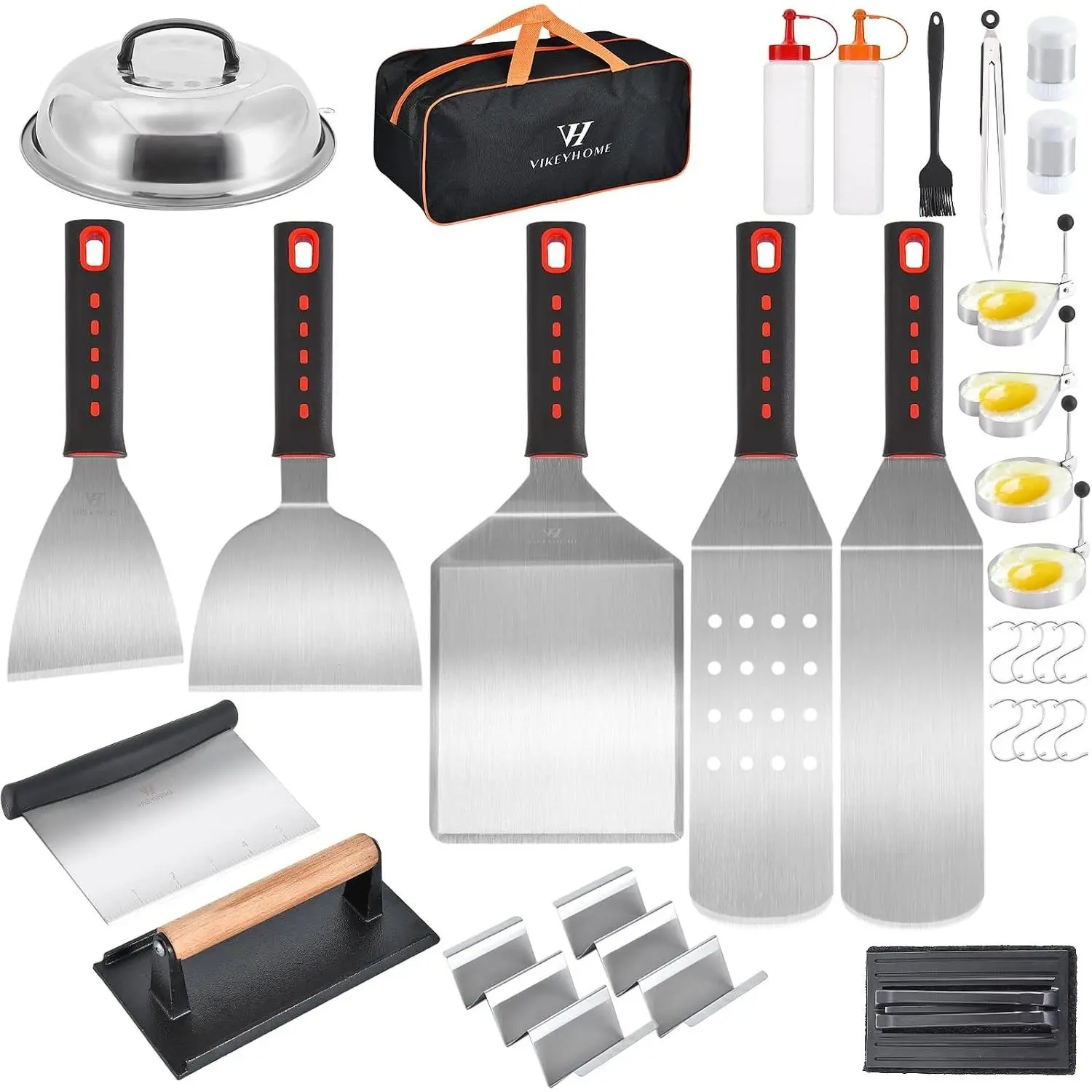 Griddle Accessories Kits, 30 Pcs Griddle Grill Tools Set, Professional Grill BBQ Spatula Set with Basting Cover, Spatula, Scraper, Bottle, Tongs, Egg RingGift
