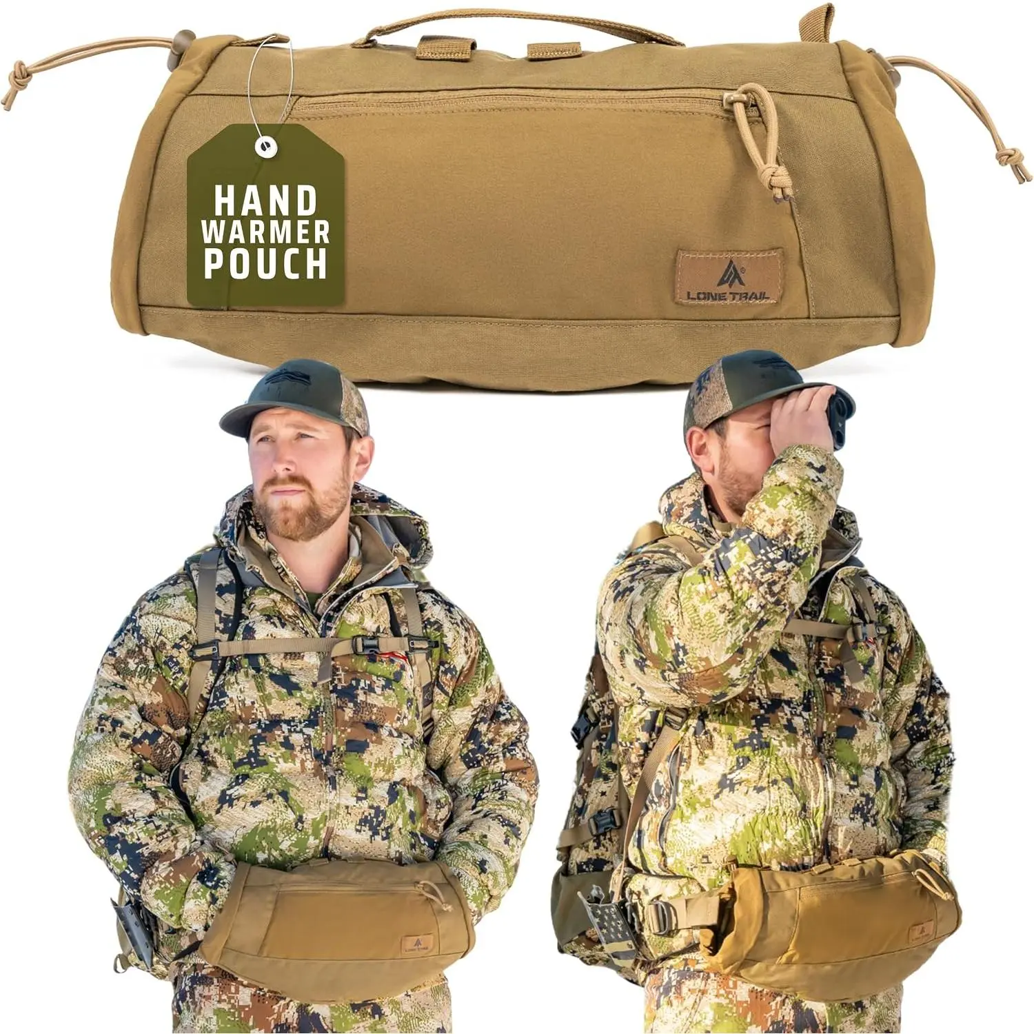Hunting Hand Warmer Pouch, Hiking, and Camping with 500D Water Repellent Exterior - Hand Muff Hunting Gear 9oz Ultra Light and Adjustable, Sherpa Fleece