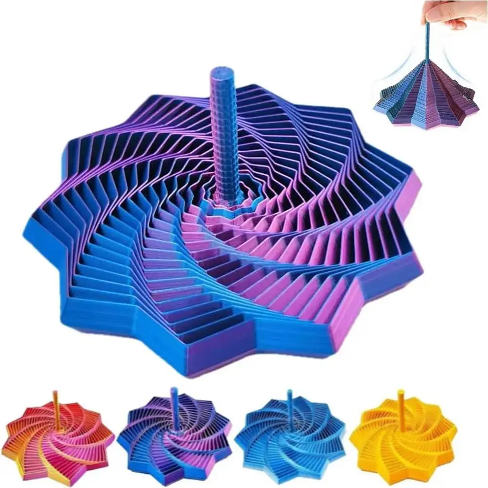 3D Printed Expandable Sensory Star Fidget Toy with Handle, Hypnotizing Whirling Spiral, Satisfying Sight & Sound, Anxiety Relief Fidget Spinner for Kids, DIY Bag Accessory for Home Office, No