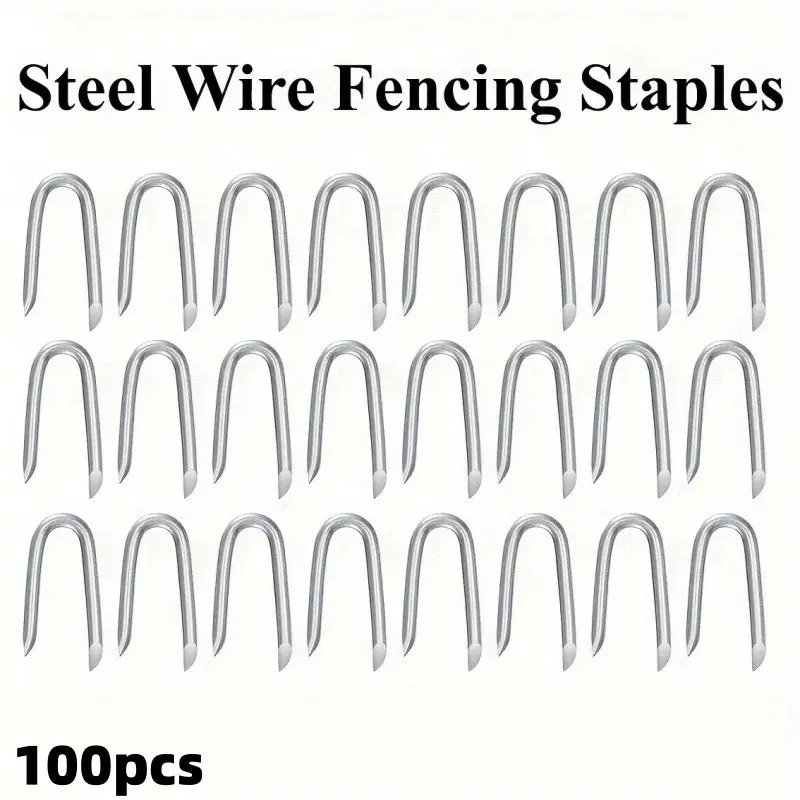 100pcs Steel Wire Fence Pins, Galvanized U-Shaped Fasteners, Woven Wire Mesh Fence Nails, Durable Security Hardware