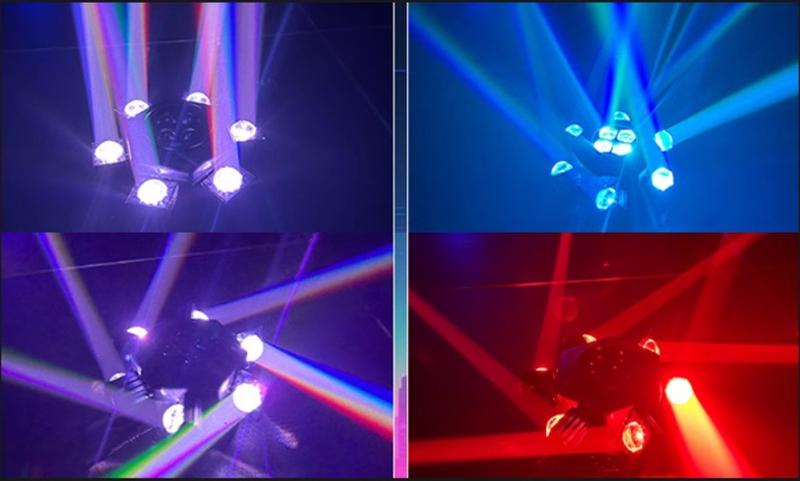 Super 6 In 1 Moving Head DJ Lights RGBW Six Arm Beam Light with Bee Eyes Effect Four LED Strobes DMX 512 Sound Activated Stage Lighting for Party Disco KTV Wedding Club Event Entertainment