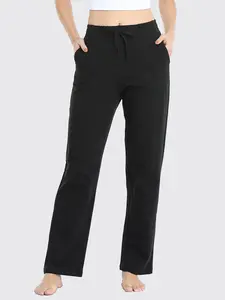 Willit Women's Cotton Sweatpants Open Bottom Yoga Sports Pants Straight Leg Lounge Athletic Pants with Pockets