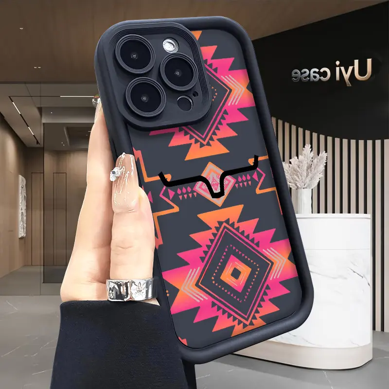 Aztec Tribal Pink Orange Pattern Soft Silicone Casing for iPhone 11-17, 16e, X, XS (Pro, Max, Plus) - Shockproof, Drop-Protection, Rugged, Durable Cover for Smartphone, Handheld, Cellphone Devices, Protective, Phone Accessories