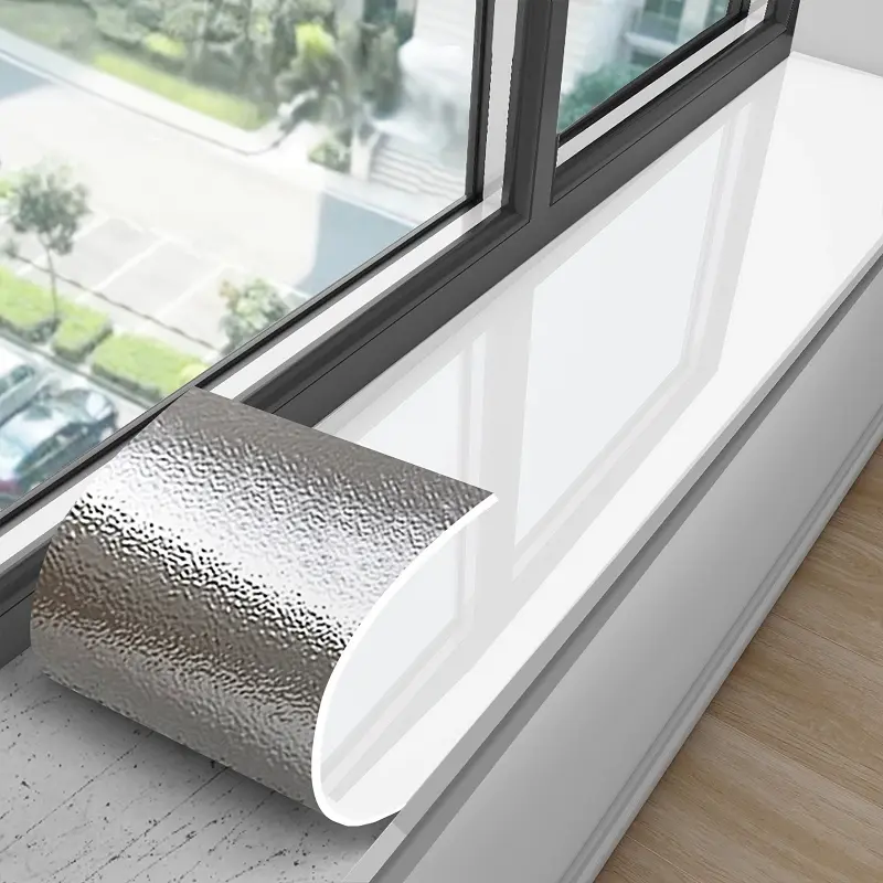 1 Roll 15.7x110 Inches Window Sill Self-Adhesive Waterproof Sunscreen Sticker, Bay Window Renovation Renewal Cover-Up Protection Pad, Balcony Edge Wrapping Tool, Faux Wood Plank Texture Easy Clean Peel and Stick