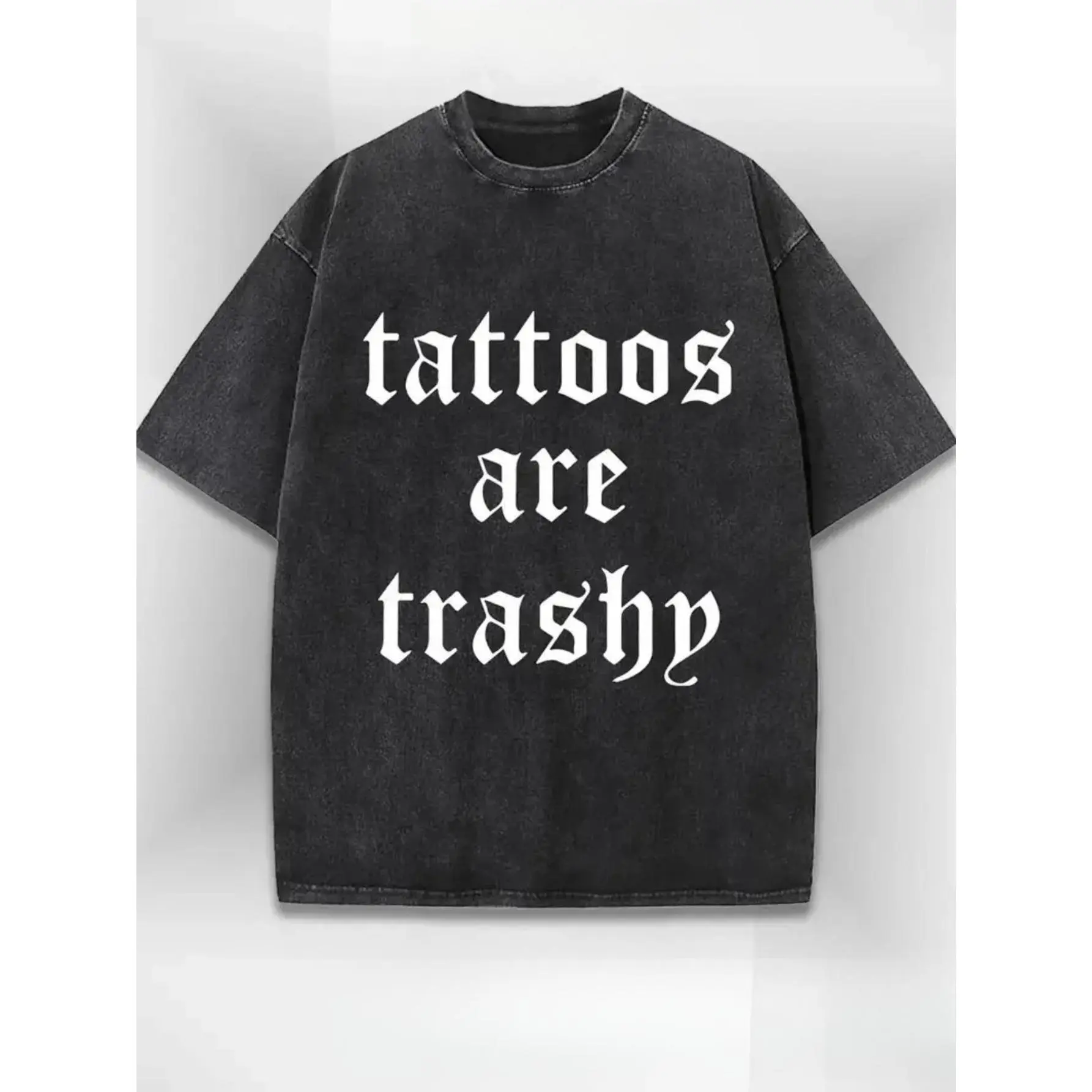 Vintage Style "Tattoos Are Trash" Graphic T-Shirt - Black, Casual Streetwear Style, Crew Neck, Machine Washable, Perfect Summer Gift For Men, Summer T-Shirts | Vintage Style T-Shirts | Fabric Unisex Gooner Eat Sleep Goon Repeat Grunge Album
