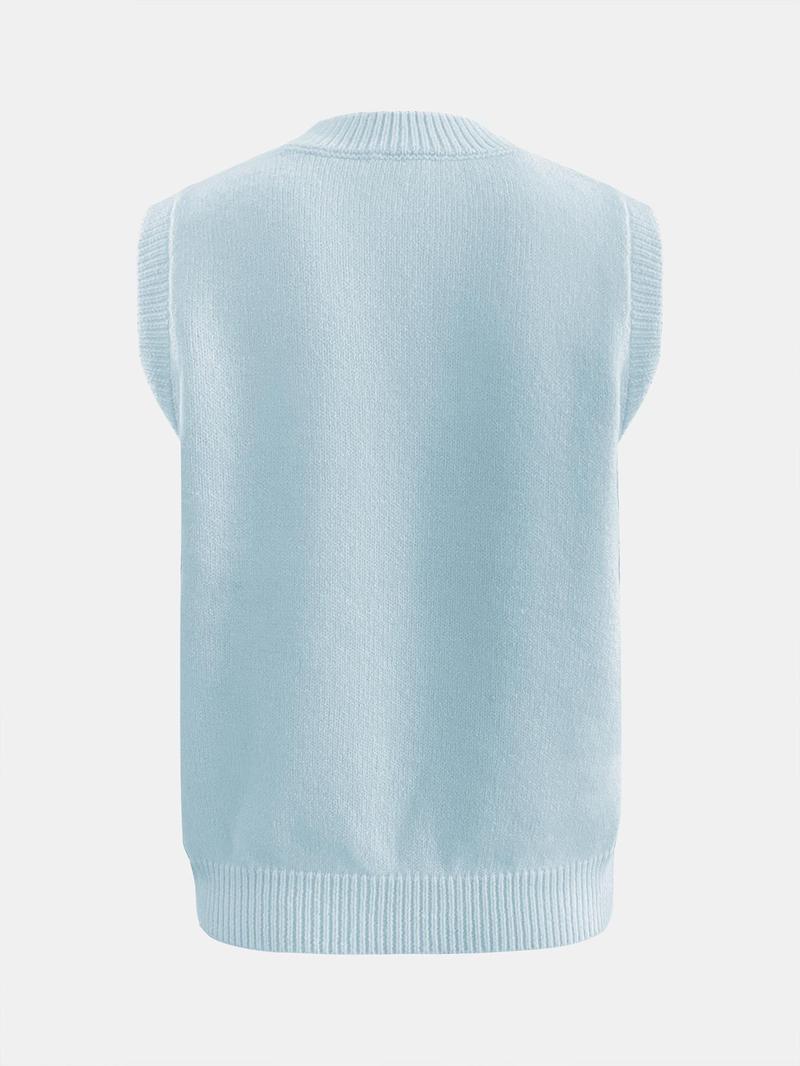 Women's Lemon Print Round Neck Sweater Vest, Casual Fitted Sleeveless Crew Neck Knit Top for Daily Wear, Ladies Clothes for All Seasons, Sleeveless Graphic Vest, Womenswear, Chic Elegant Vest