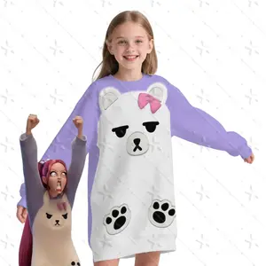 Demon Hunter KPop Mira Cosplay Cartoon Tops Purple Headwear White Bear Long Round-neck Hoodie Halloween Carnival Party Outfits