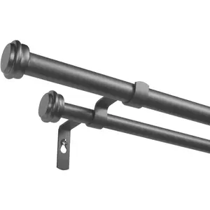 Topper Double Curtain Rod and Finial Set, Gunmetal, Adjustable Length 36"-72"