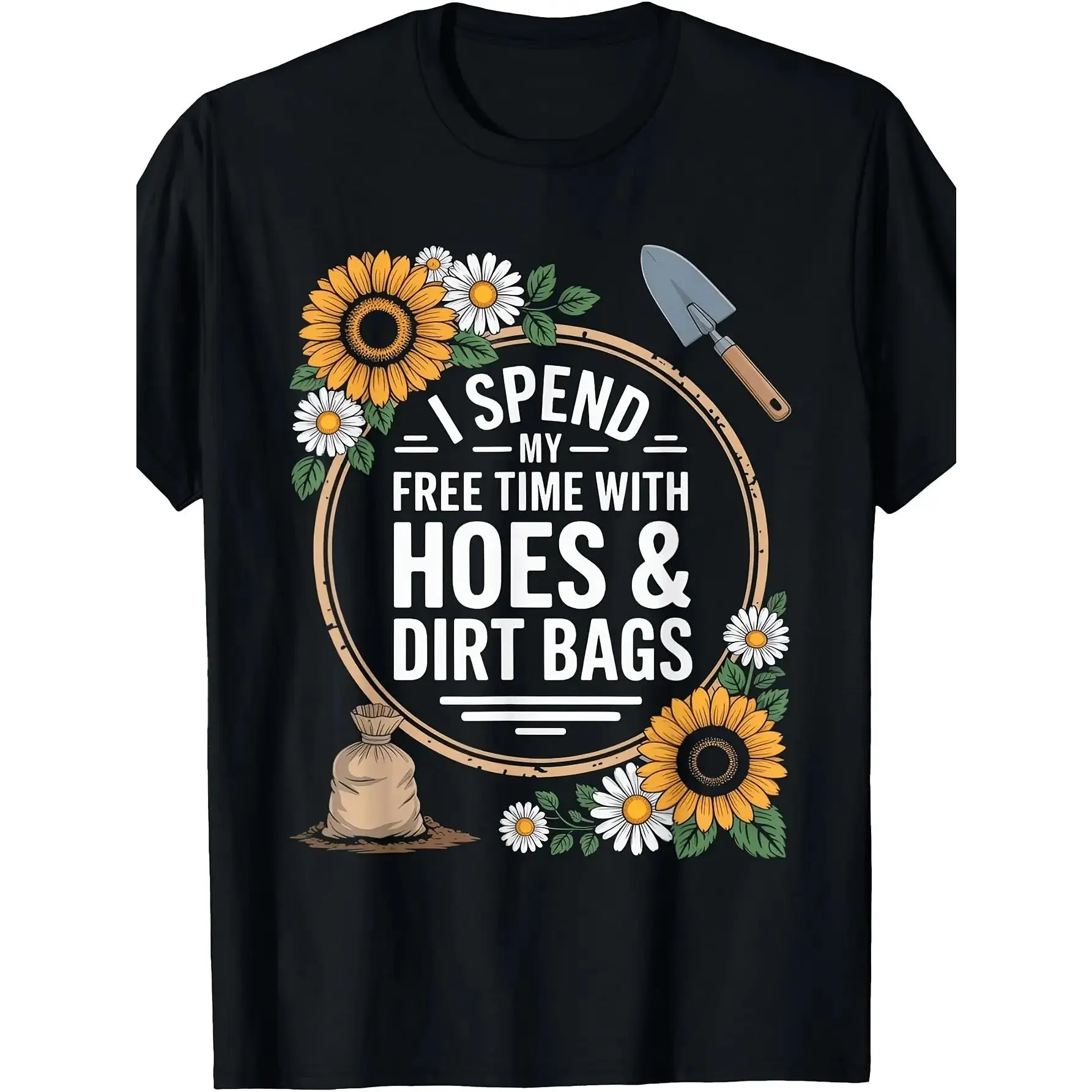 2026 Spring Summer Men's Short-Sleeve Round Neck "Hoes & Dirt Bags" Funny Gardening Top, Soft Breathable Fabric, Iconic Quote Graphics, Sporty Sports Tops for Plant Lovers (Outdoor Gardening Apparel), Shortsleeve