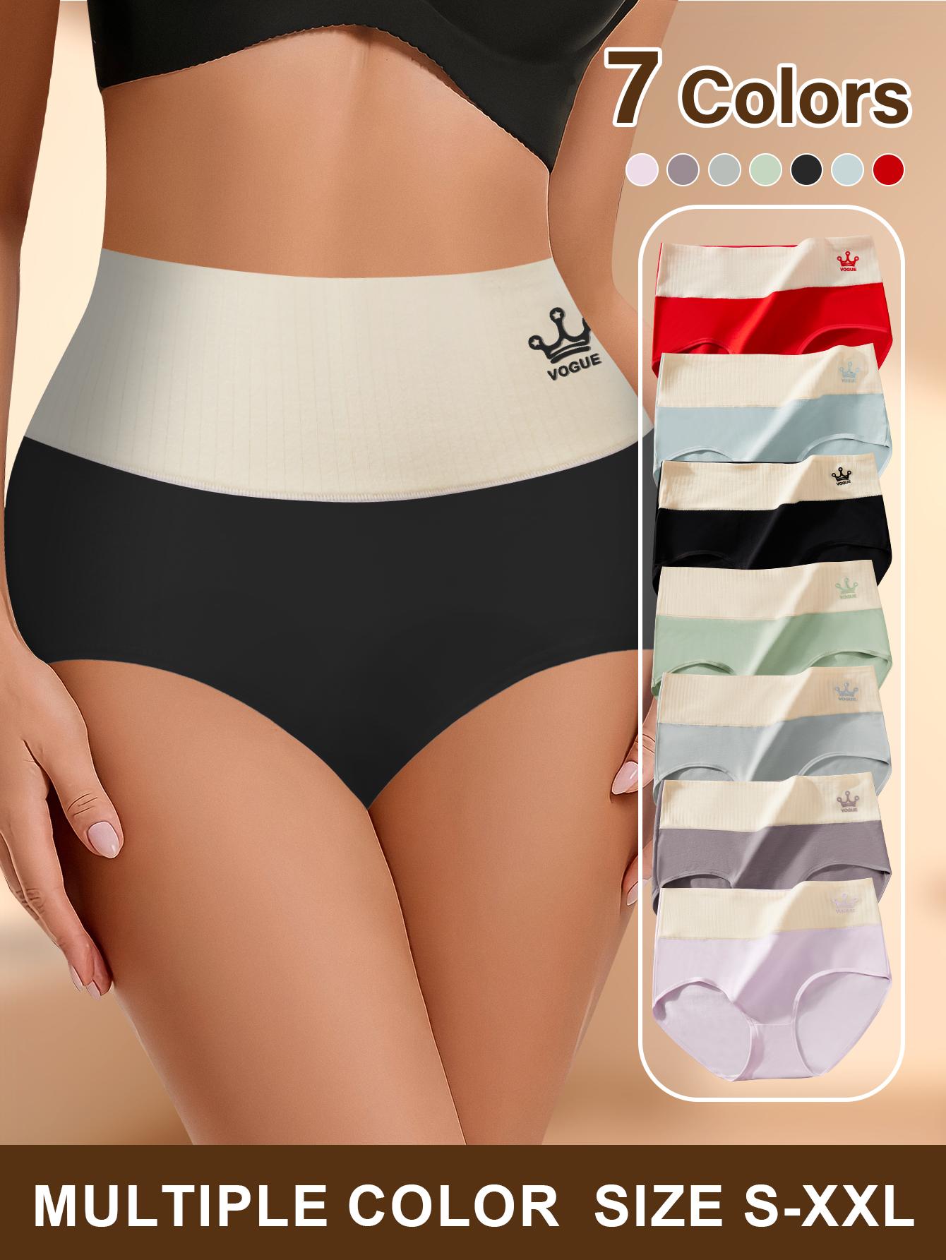 QUASTI 7-Piece High Waisted Cotton Women's Underwear, Featuring Color Blocking Design, Daily Comfortable Skin Friendly Underwear, High Elasticity Anti Rolling And Hip Lifting Women's Underwear, Cute, Elegant & Fashionable Underwear, Minimalism, S-XXL