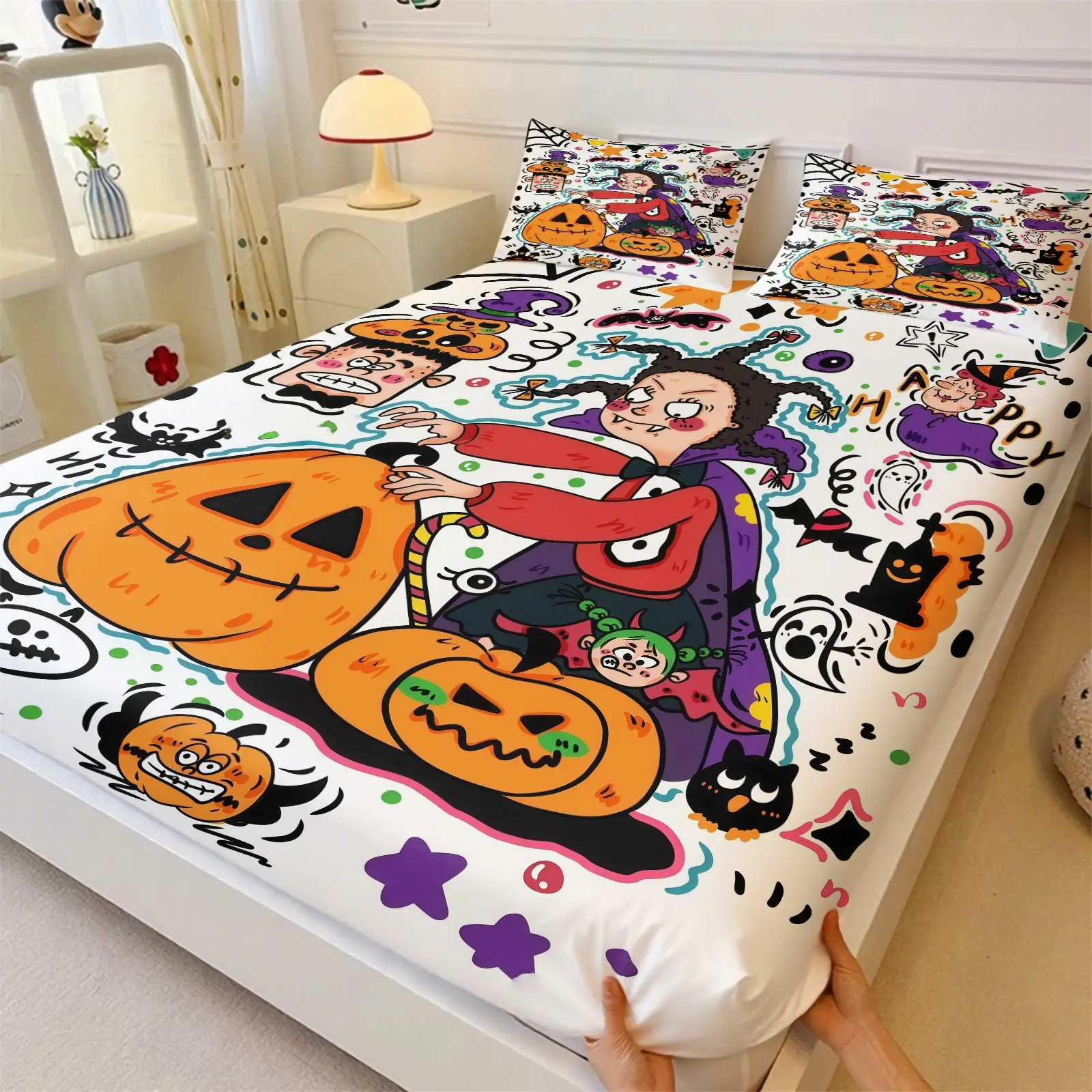 Christmas Themed Fitted Sheet with Gnome Pattern, Anti-slip, Dustproof & Soft Bedding for Bedroom & Dorm, Ideal Housewarming Gift. Includes 1 Fitted Sheet and 2 Pillowcases, Pillow Inserts NOT INCLUDED