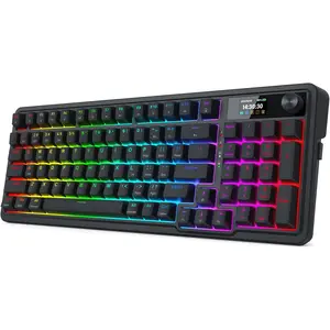 K719  Gasket Gaming Keyboard w/Hype Screen & Knob, 95  Mechanical Keyboard, Easy-Control 1.14'' TFT Info Display, 5-Layer Noise Dampening, Custom Linear , Essential Black