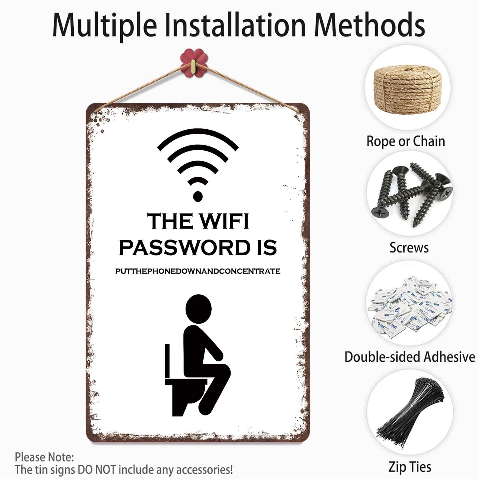 8x12 Inch Aluminum Metal Sign - "The WIFI Password Is PutThePhoneDownAndConcentrate" Funny Bathroom Decor |   Perfect for Home, Man Cave, Bar, Cafe, and Guest Restrooms |   Retro Tin Plaque, Easy to Hang, Hilarious Toilet Humor Art
