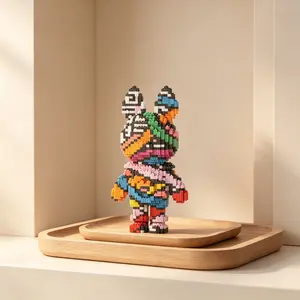 Colorful Graffiti Bunny 3D Puzzle Building Block Decor, Perfect for Home Office Shelves, Party Decor, Ideal Gift for Holidays